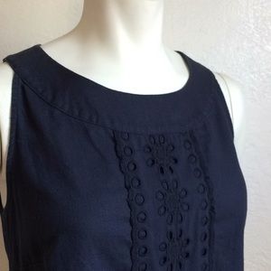 Loft linen blend eyelet embellished navy blouse